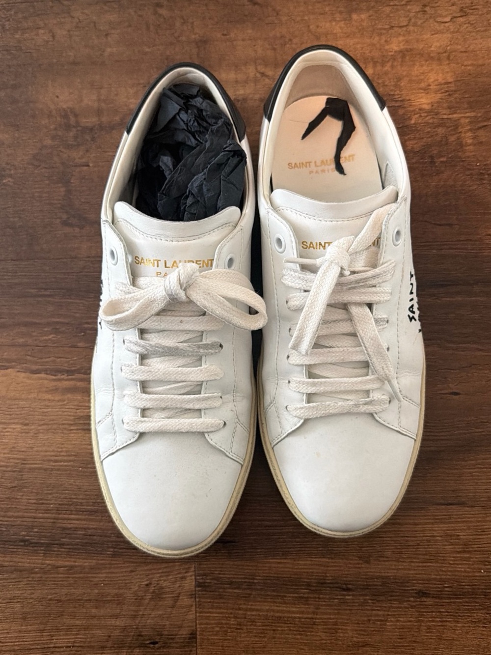 Saint Laurent White Leather Sneakers with Black Heel Tab
